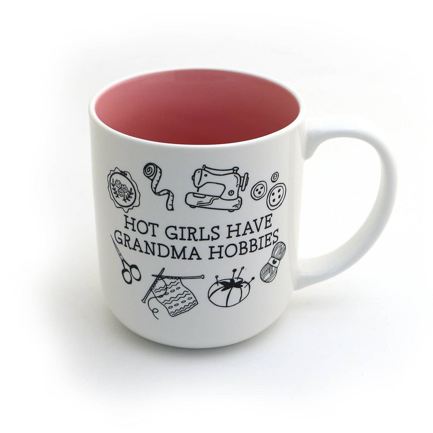 Hot Girls have Grandma Hobbies mug, sew, crochet, knit