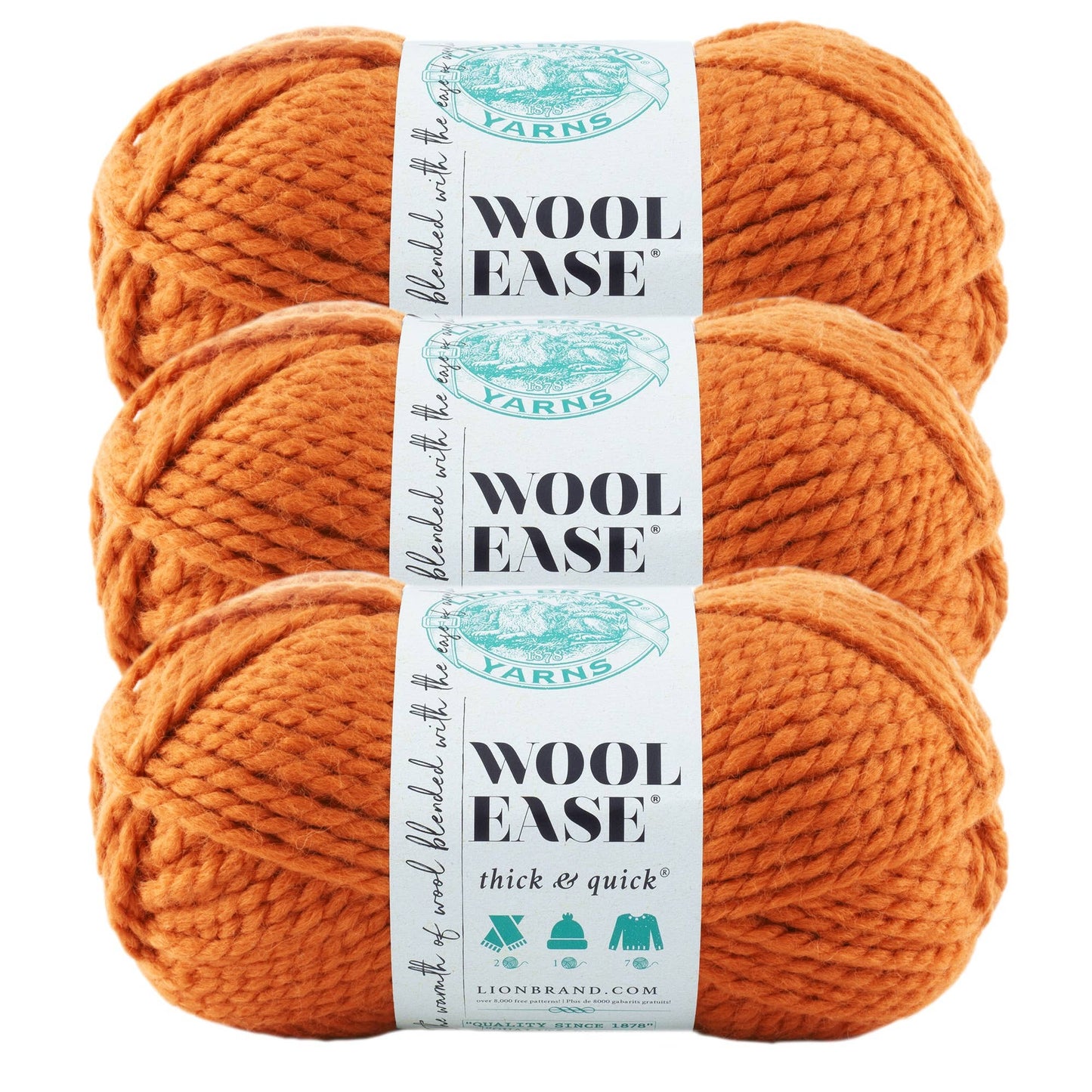 Lion Brand Yarn Wool-Ease Thick & Quick Pumpkin 3 Pack