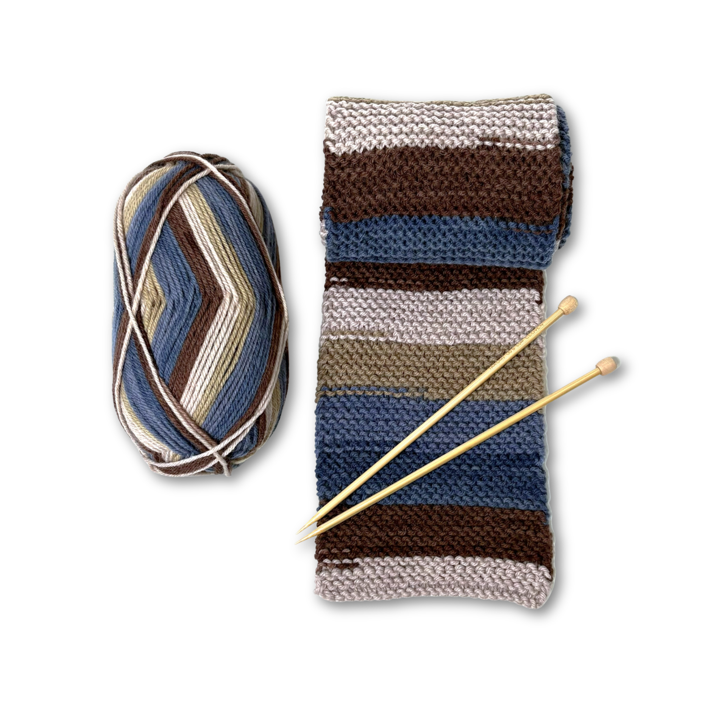 Learn to Knit Scarf Kit for Beginners | Timber - tan & blue