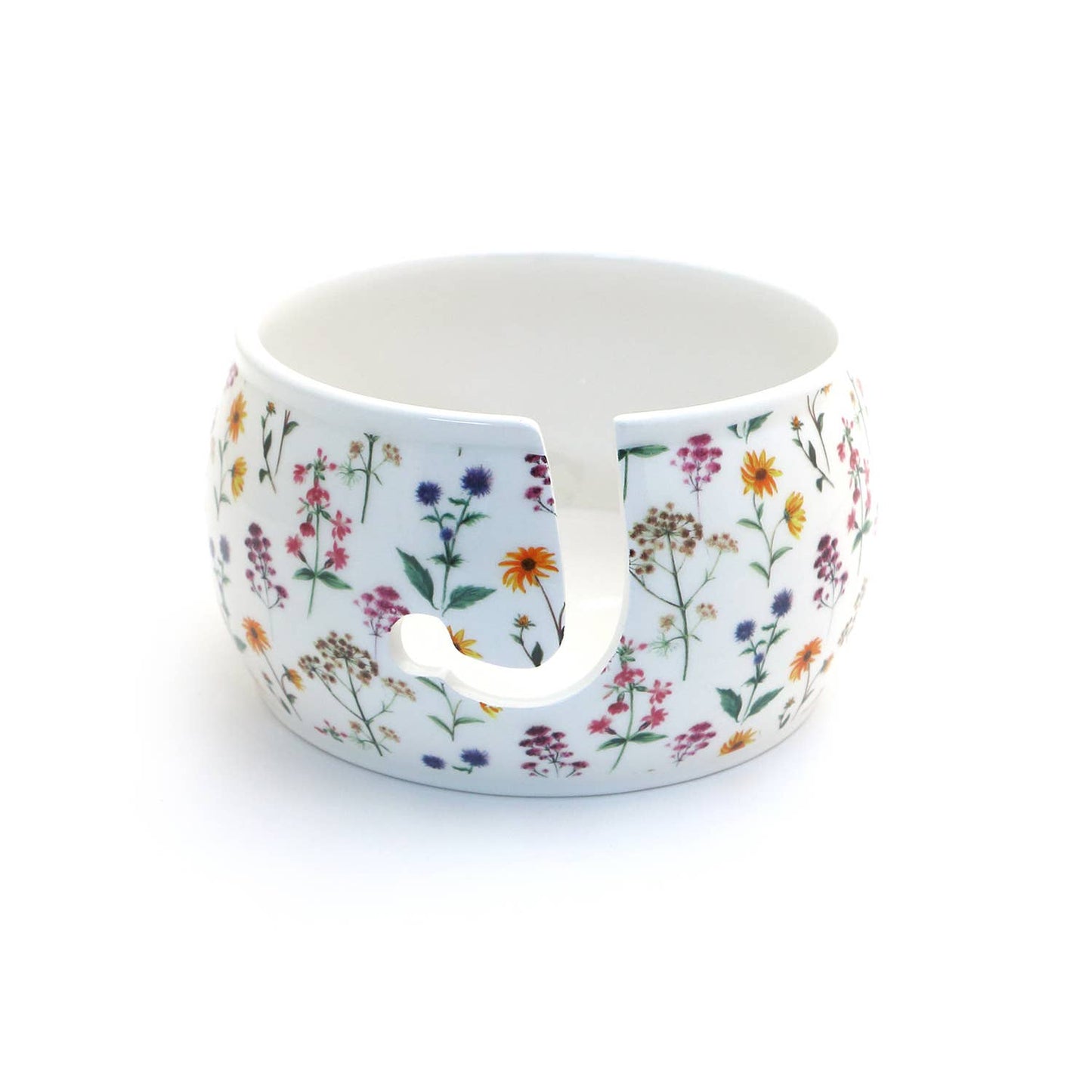 Ceramic Yarn Bowl, FULL WRAP Wildflowers, crochet or knit