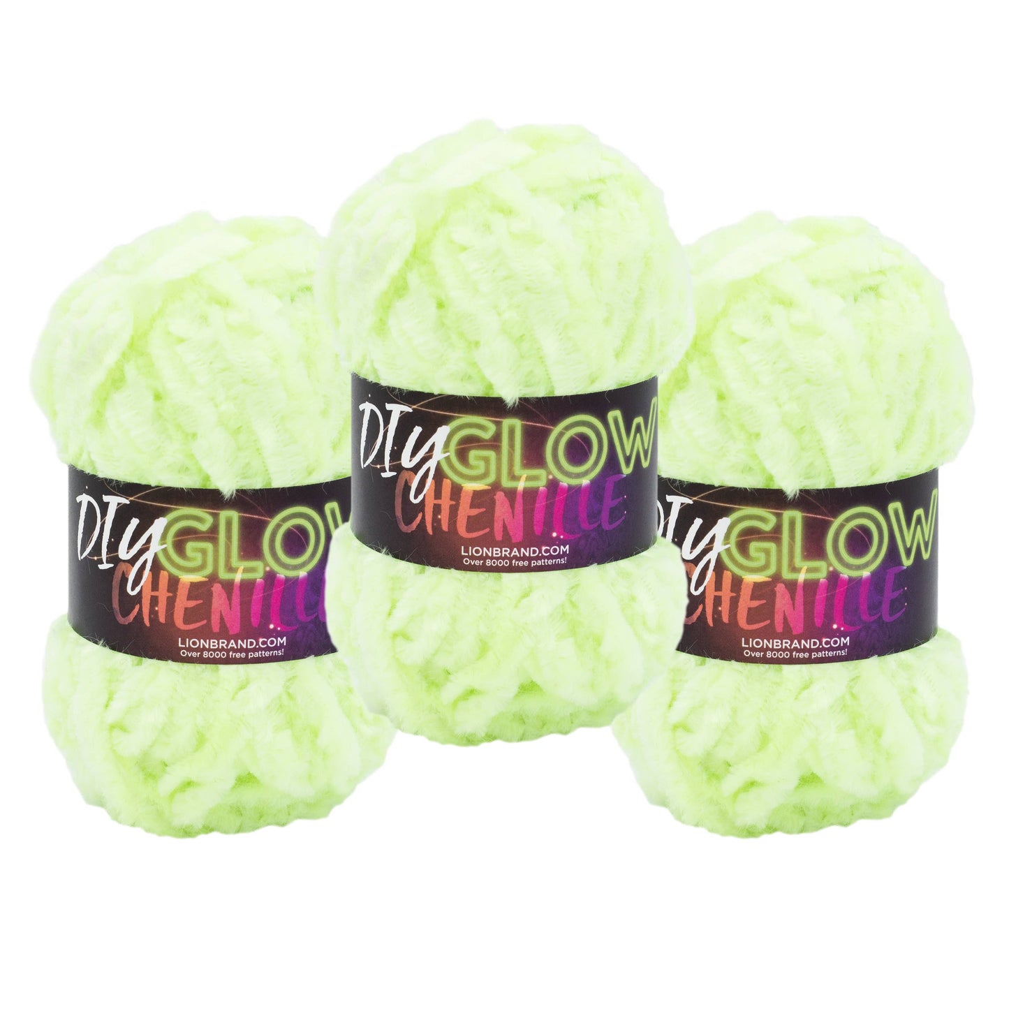 Lion Brand Yarn DIY Glow Chenille Glow Worm 3 Pack