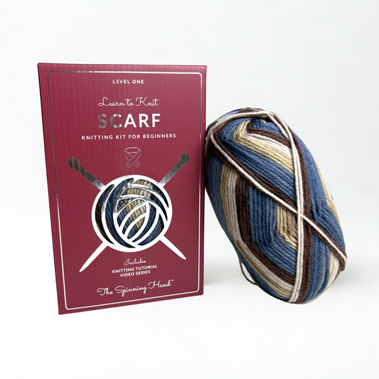 Learn to Knit Scarf Kit for Beginners | Timber - tan & blue