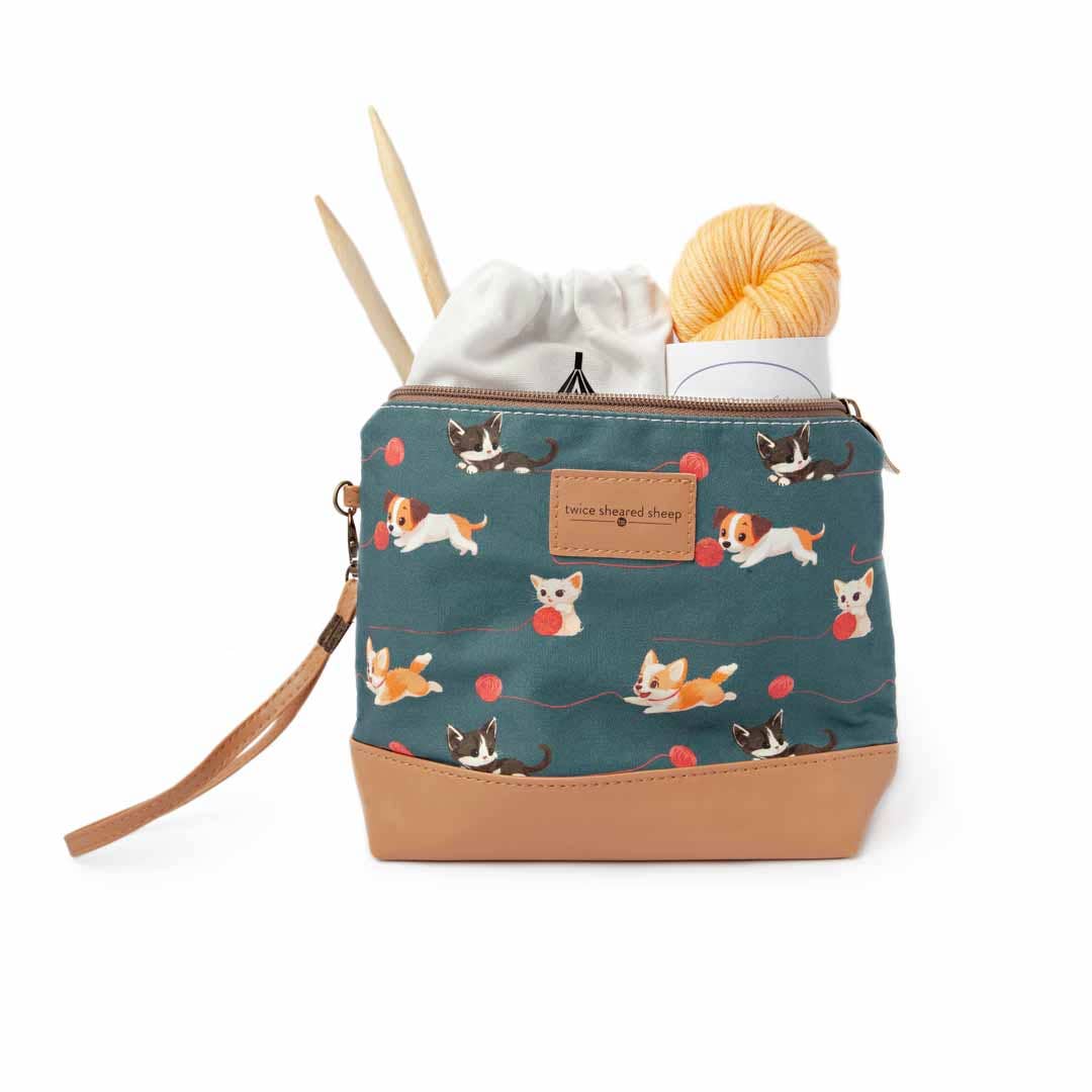 Mini Trini Bag – Small Zippered Sock Project Bag - Cats & Dogs