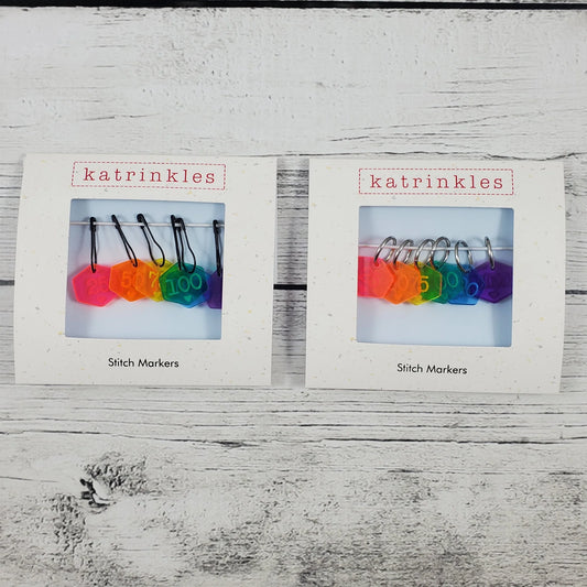 Katrinkles Cast on Counting Numbers Stitch Marker Set - Rainbow Acrylic