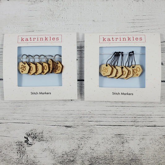 Katrinkles Cast on Counting Numbers Stitch Marker Set - Wood