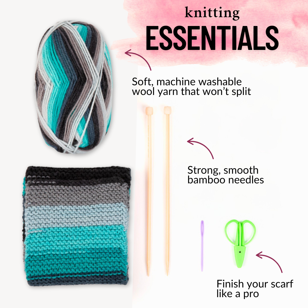 Blue Learn to Knit Scarf Kit Gift Edition: for Teens, Adults