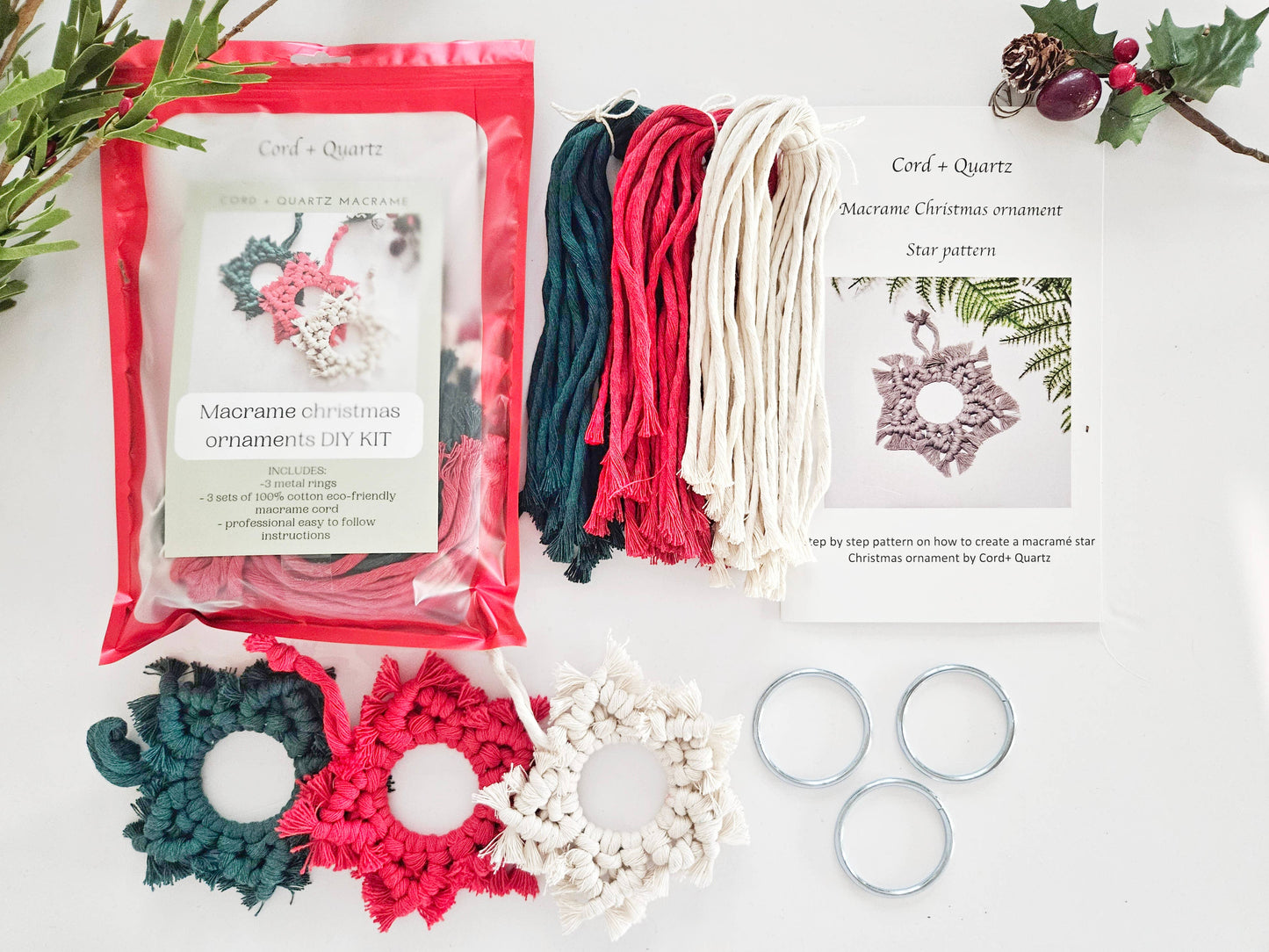Macrame Christmas Star Ornament DIY KIT