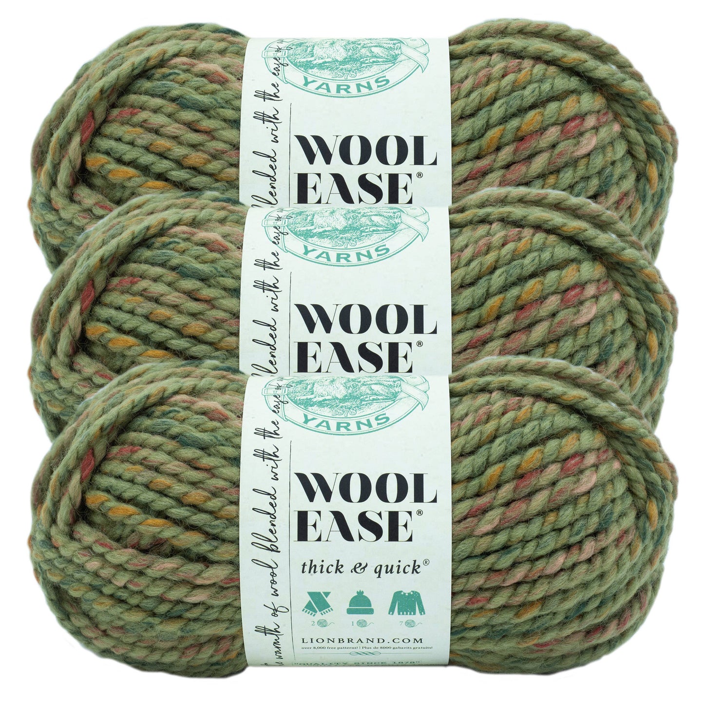 Lion Brand Yarn Wool-Ease Thick & Quick Marsh 3 Pack