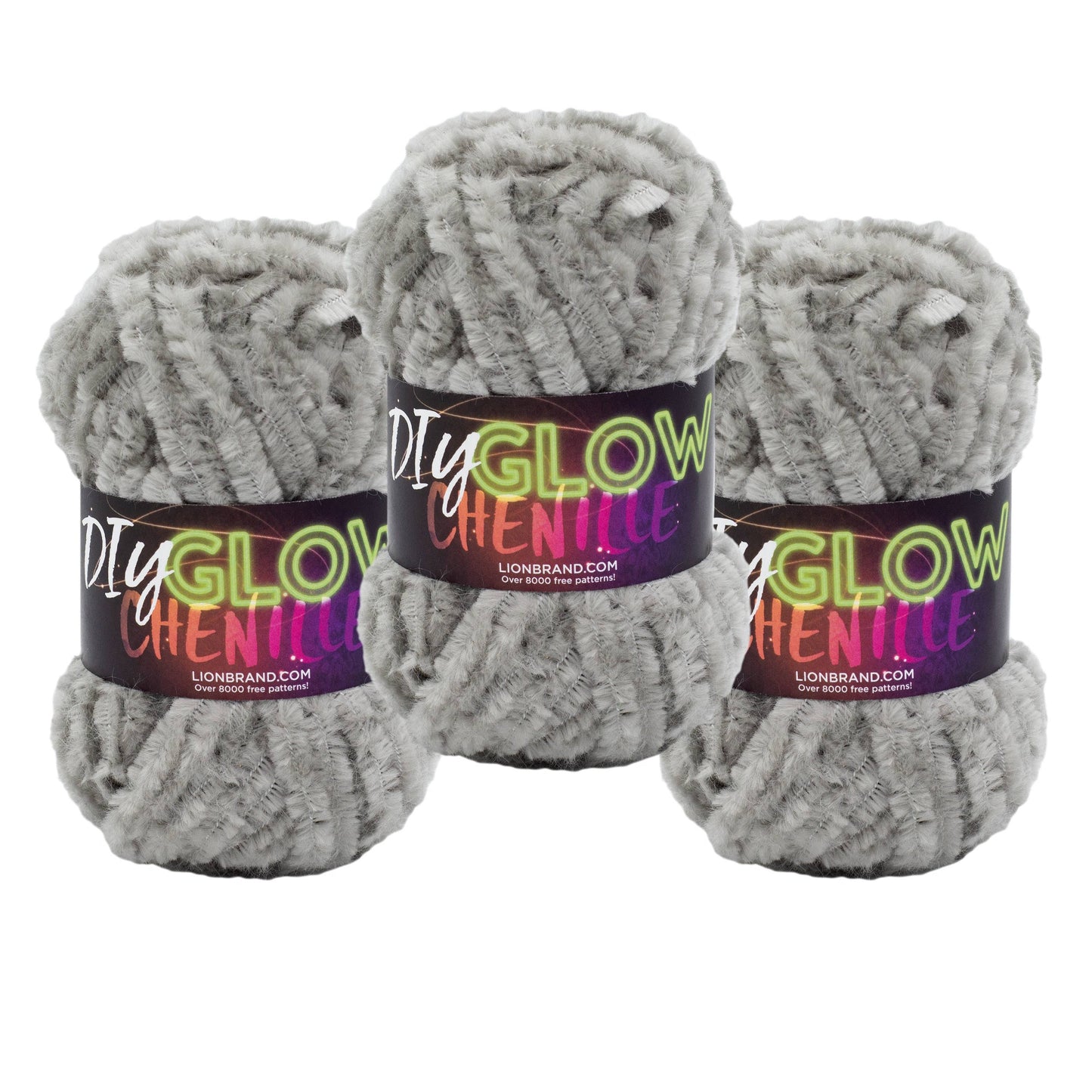 Lion Brand Yarn DIY Glow Chenille Grey 3 Pack