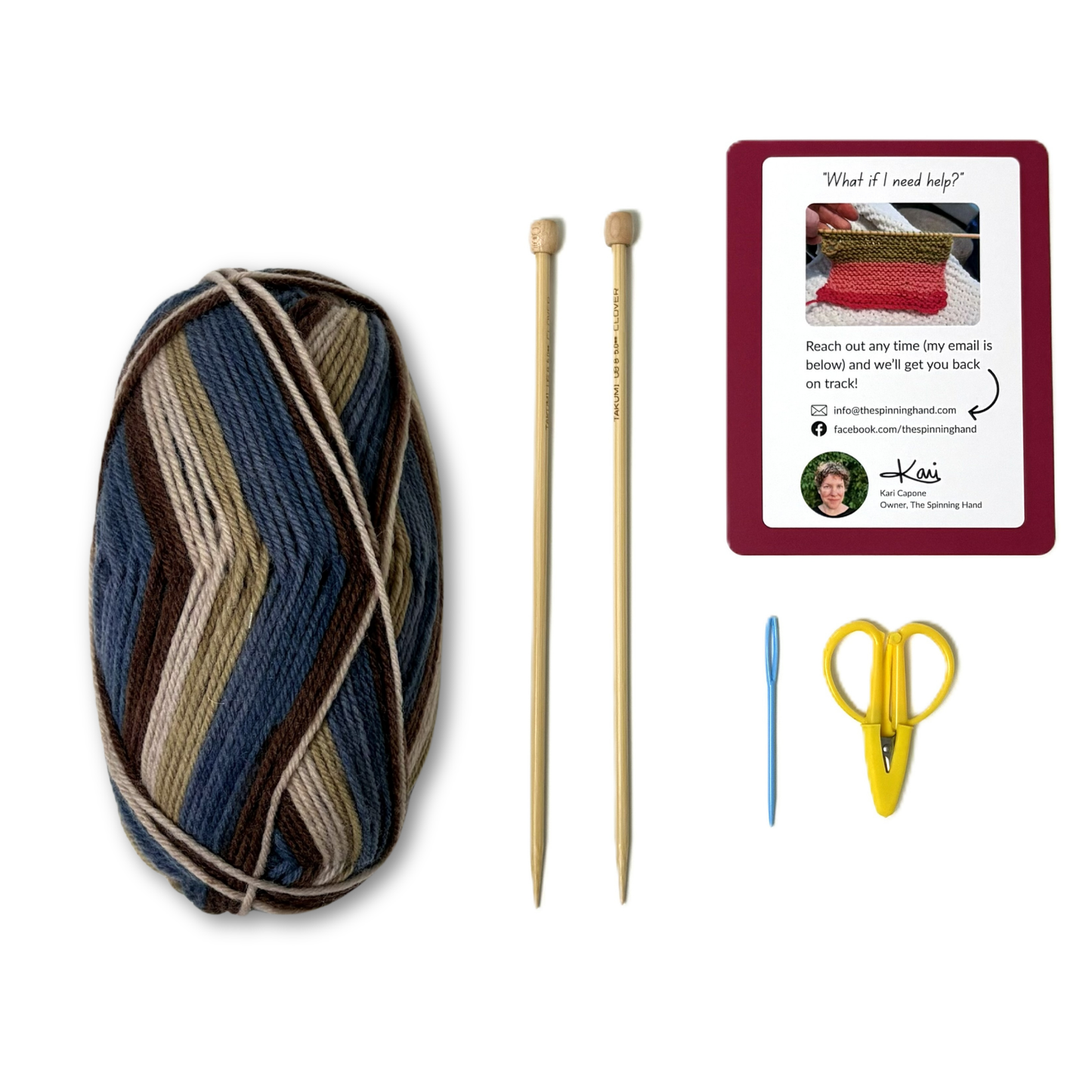 Learn to Knit Scarf Kit for Beginners | Timber - tan & blue