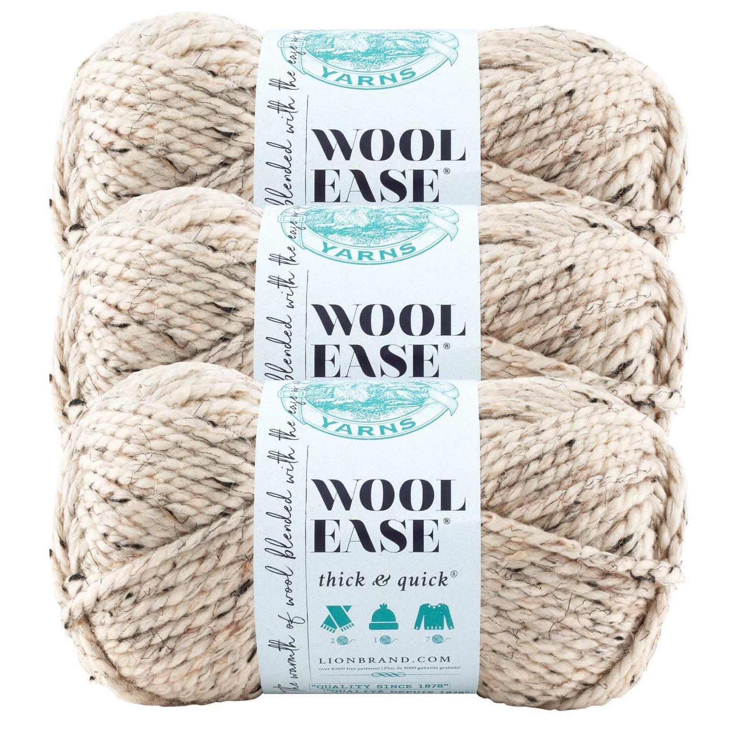 Lion Brand Yarn Wool-Ease Thick & Quick Oatmeal 3 Pack