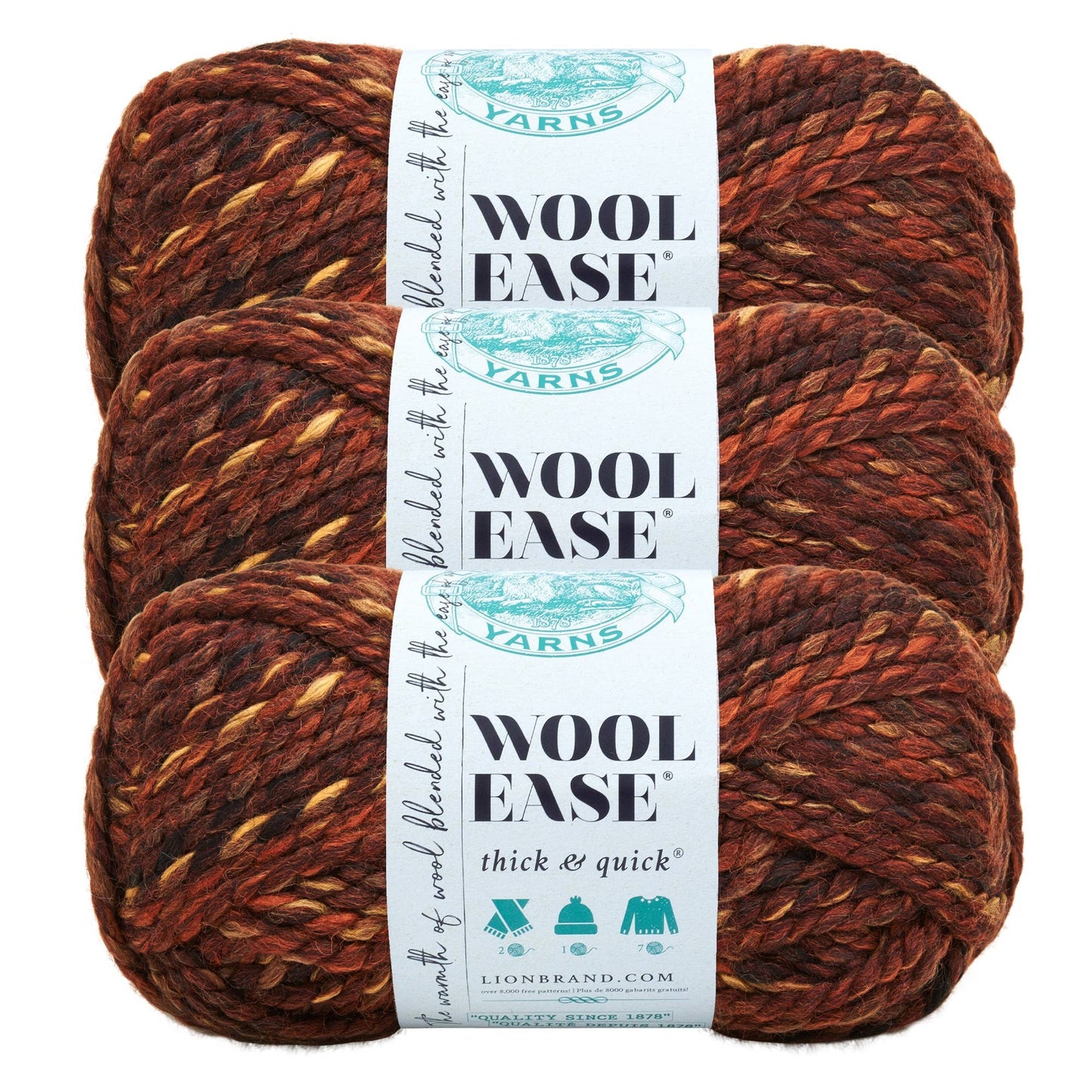 Lion Brand Yarn Wool-Ease Thick & Quick Sequoia 3 Pack