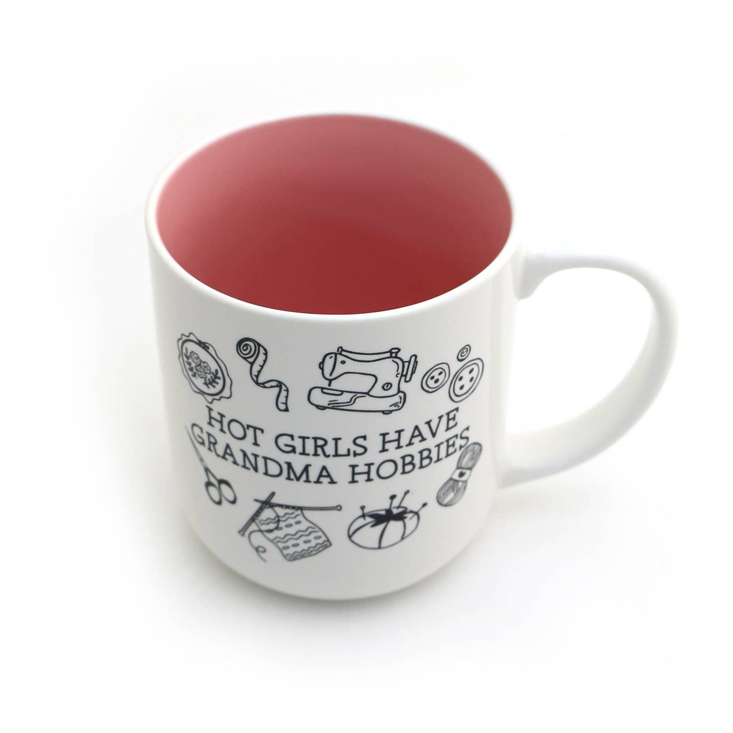Hot Girls have Grandma Hobbies mug, sew, crochet, knit