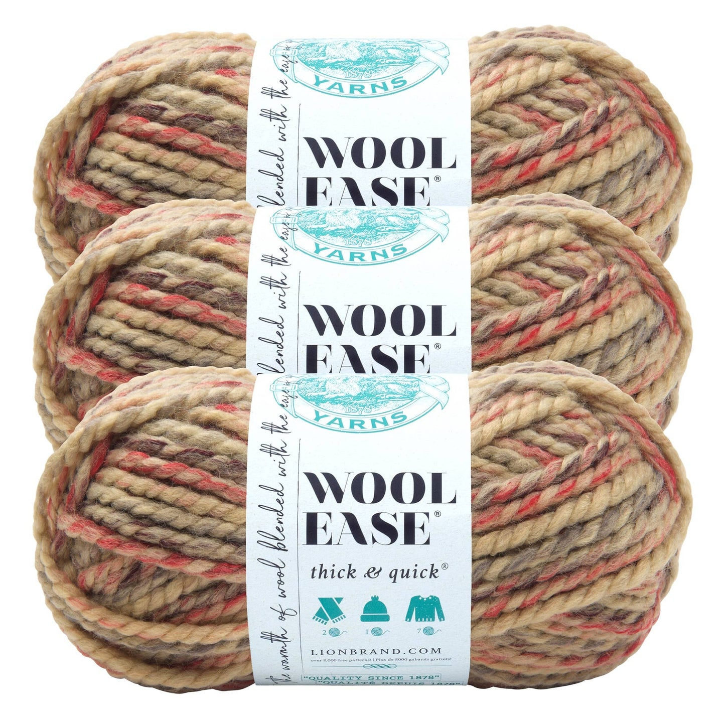 Lion Brand Yarn Wool-Ease Thick & Quick Jam Cookie 3 Pack