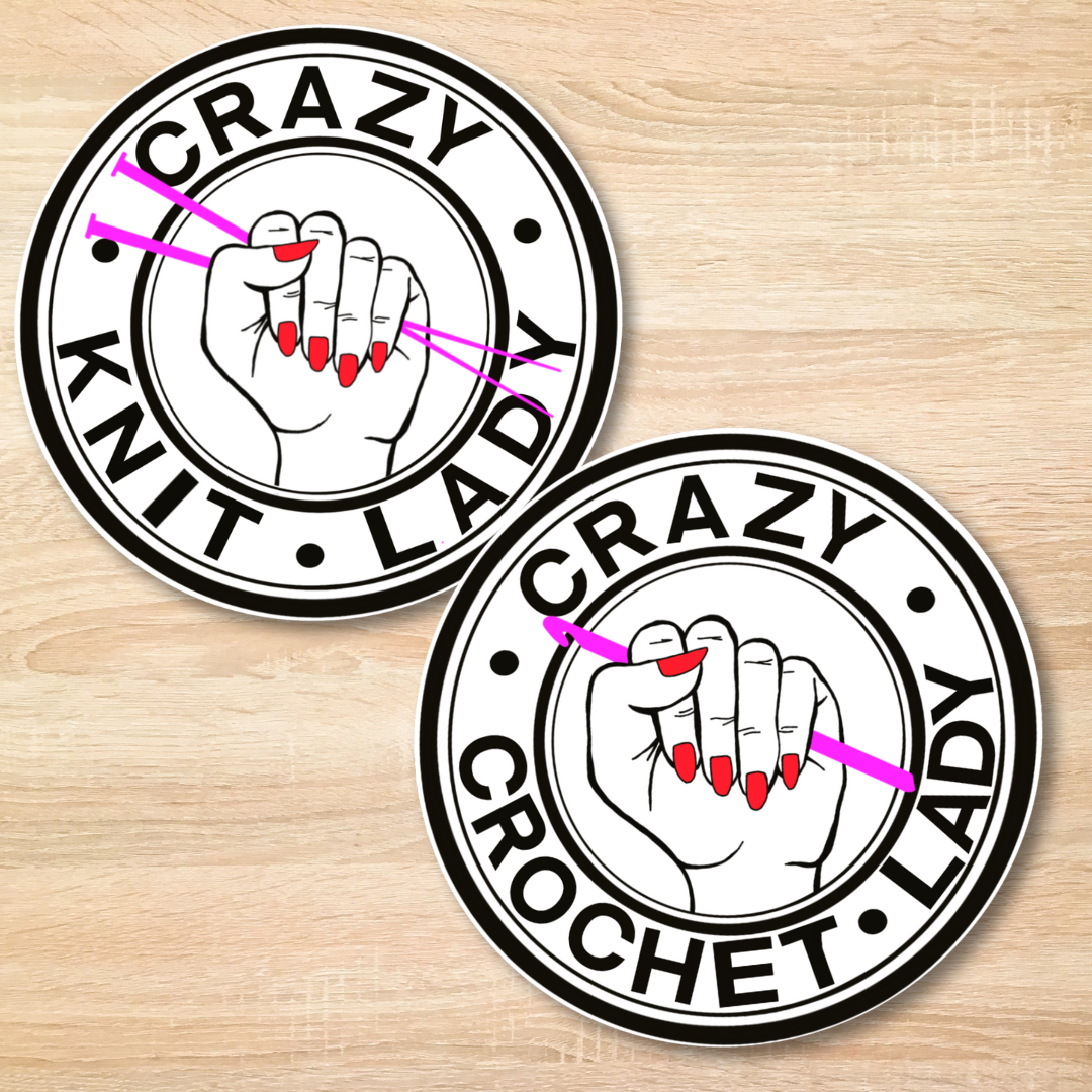 Crazy Crochet and Knit Lady Sticker