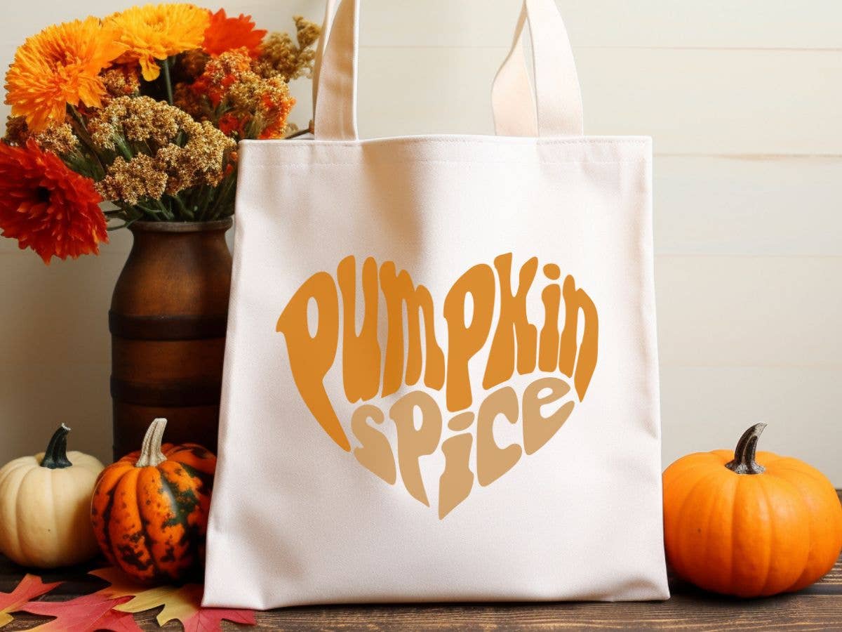 Pumpkin Spice Heart Canvas Tote Bag