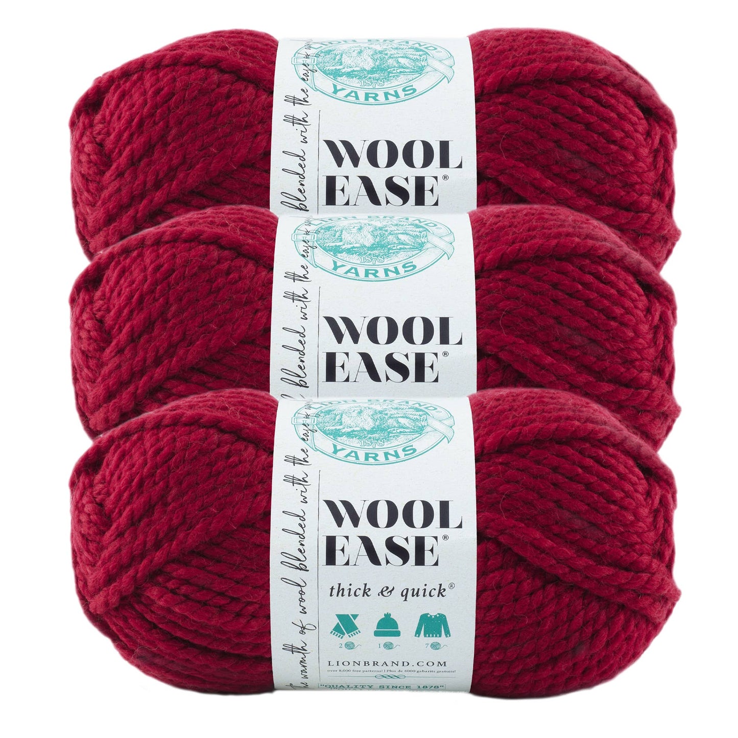 Lion Brand Yarn Wool-Ease Thick & Quick Cranberry 3 Pack