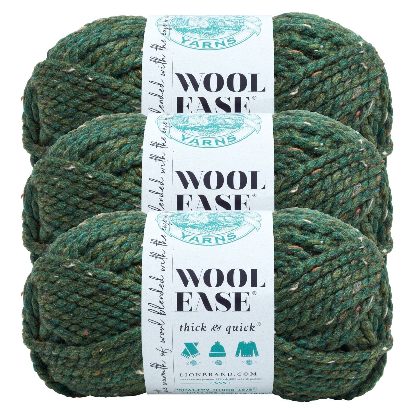 Lion Brand Yarn Wool-Ease Thick & Quick Kale 3 Pack