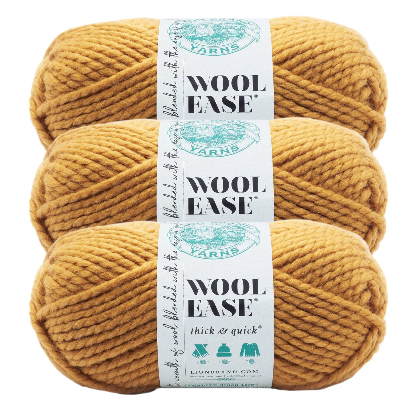 Lion Brand Yarn Wool-Ease Thick & Quick Mustard 3 Pack