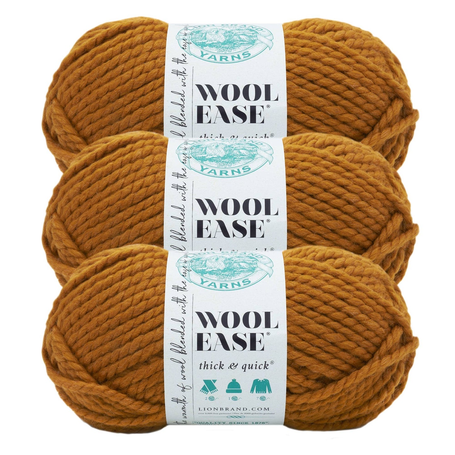 Lion Brand Yarn Wool-Ease Thick & Quick Butterscotch 3 Pack