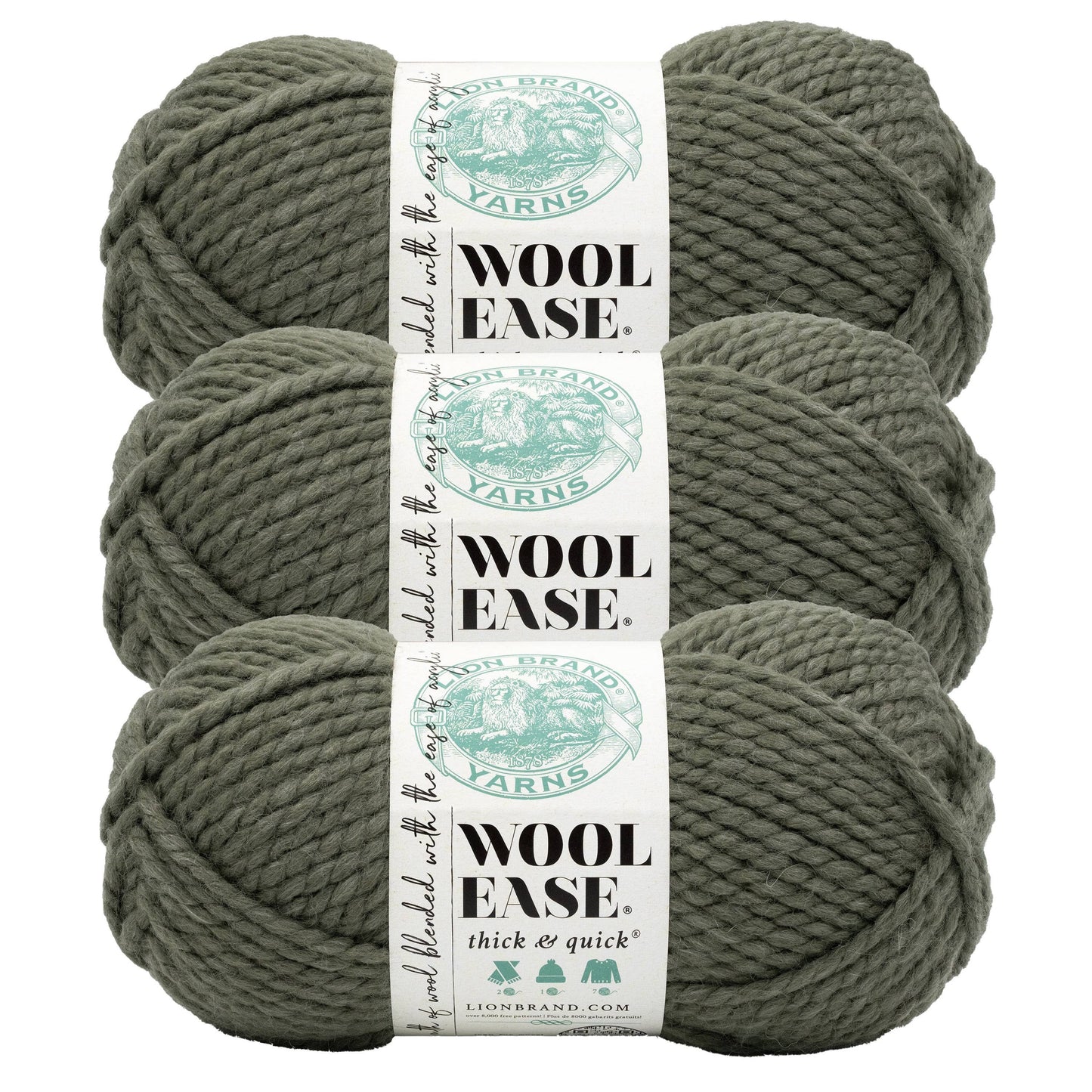 Lion Brand Yarn Wool-Ease Thick & Quick Seaweed 3 Pack