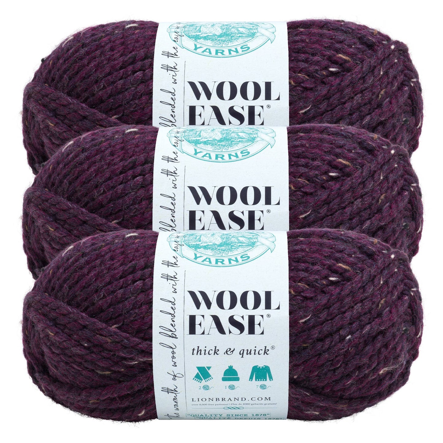 Lion Brand Yarn Wool-Ease Thick & Quick Raisin 3 Pack