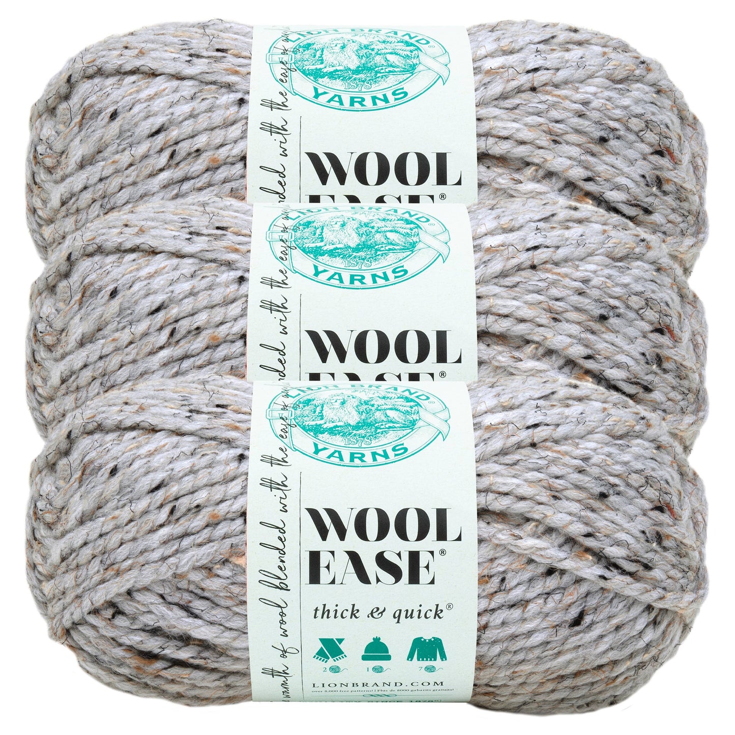 Lion Brand Yarn Wool-Ease Thick & Quick Grey Marble 3 Pack