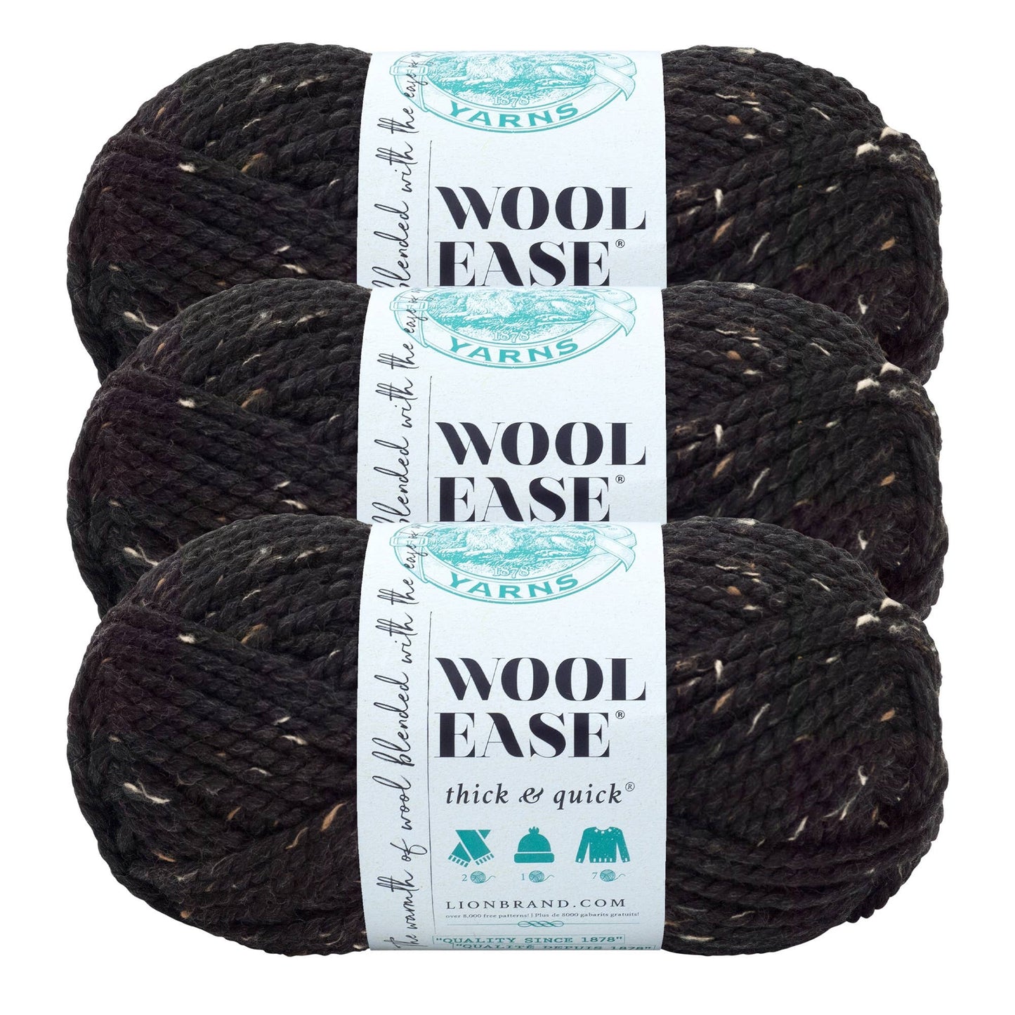 Lion Brand Yarn Wool-Ease Thick & Quick Obsidian 3 Pack