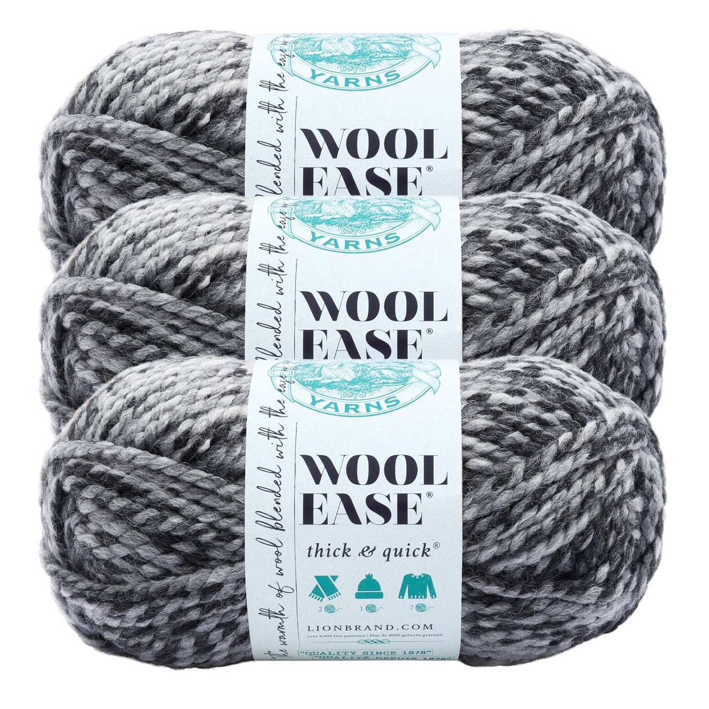 Lion Brand Yarn Wool-Ease Thick & Quick Licorice 3 Pack