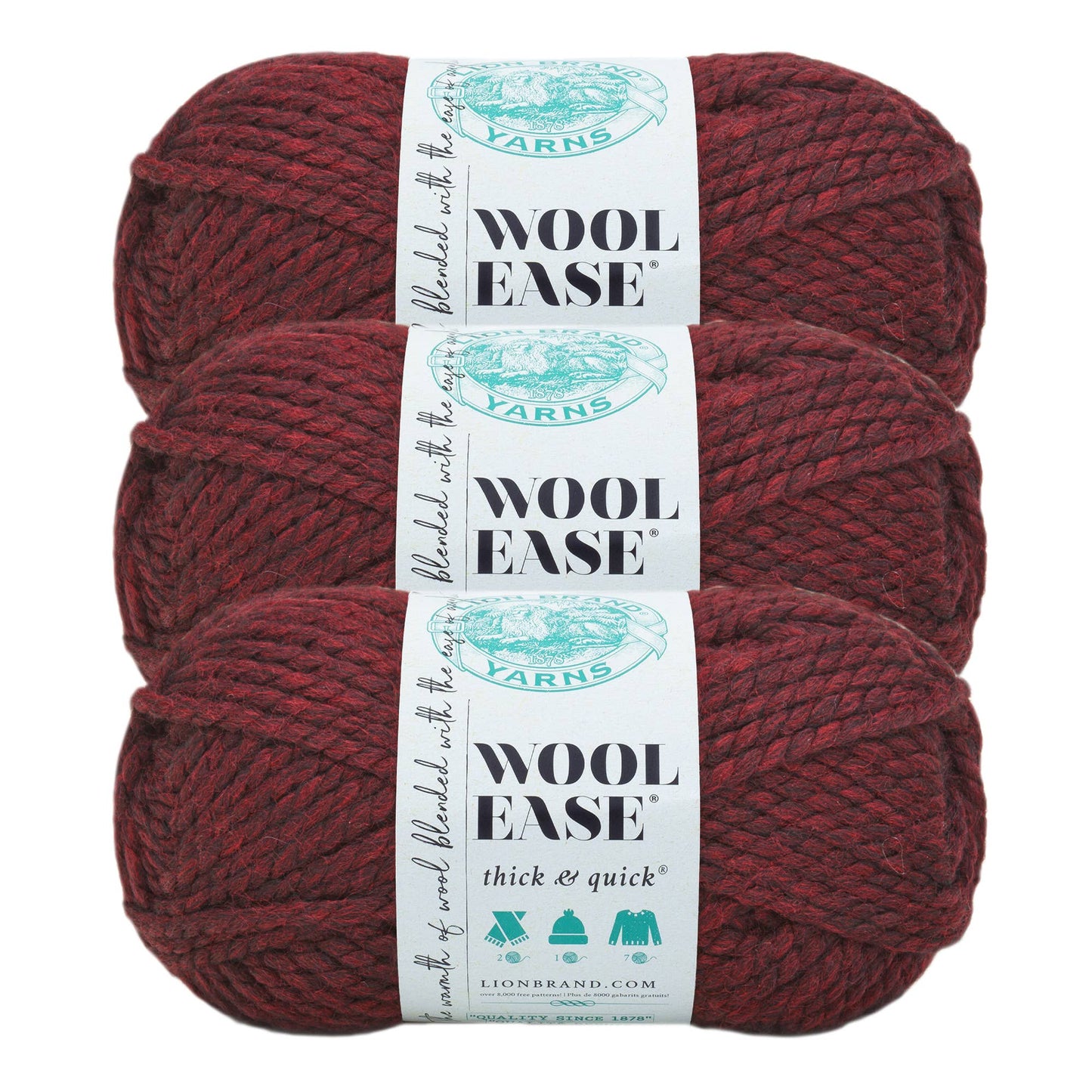 Lion Brand Yarn Wool-Ease Thick & Quick Claret 3 Pack